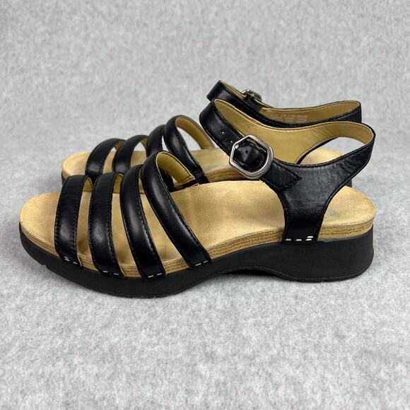 Dansko Black Roxie Leather Strappy Buckle Sandals Size 39 - Picture 4 of 9